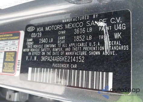 2019 Kia Rio S из США, поврежденный, VIN 3KPA24AB6KE214152